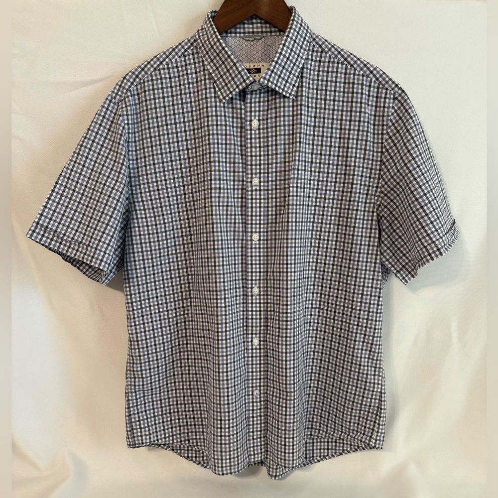 Joseph Abboud Men's Short Sleeve Shirt Size Large Purple Plaid Button Up